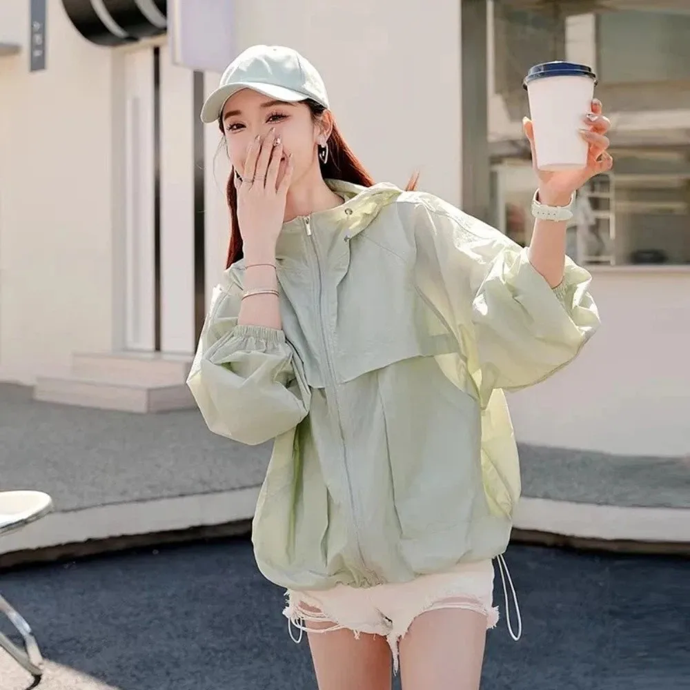 Anti UV Sun Protection Jacket Sweatshirt with Zipper Summer Sunscreen Coat Solid Color Long Sleeve Sun-Protective Tops Walking