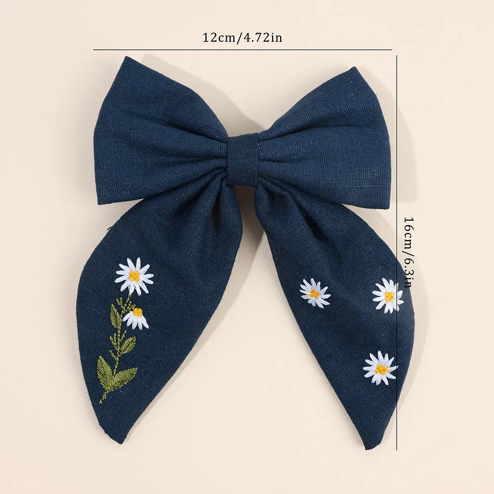 Fashion Ribbon Embroidered Flower Children Hairpin Daisy Bowknot Hair Clip Korean Bow Girls Barrette Kids Hair Accessories