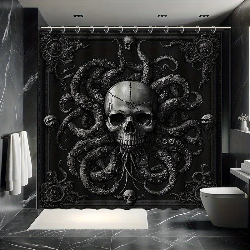 

Набор занавесок для душа с глубоководным черепом — жуткий фон с щупальцами, в комплект входит 12 крючков, водонепроницаемый полиэстер, современный декор для ванной комнаты
