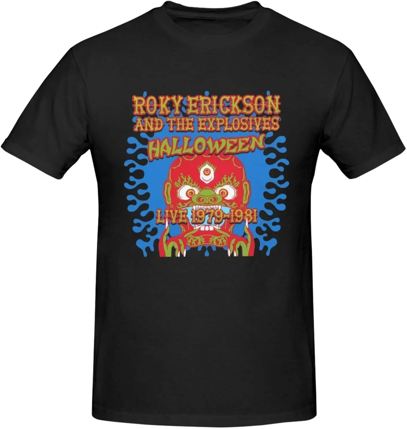 Roky Music Erickson Shirts for Men Short Sleeve Cotton Tshirts Graphic Tee Casual Basic Tee Black