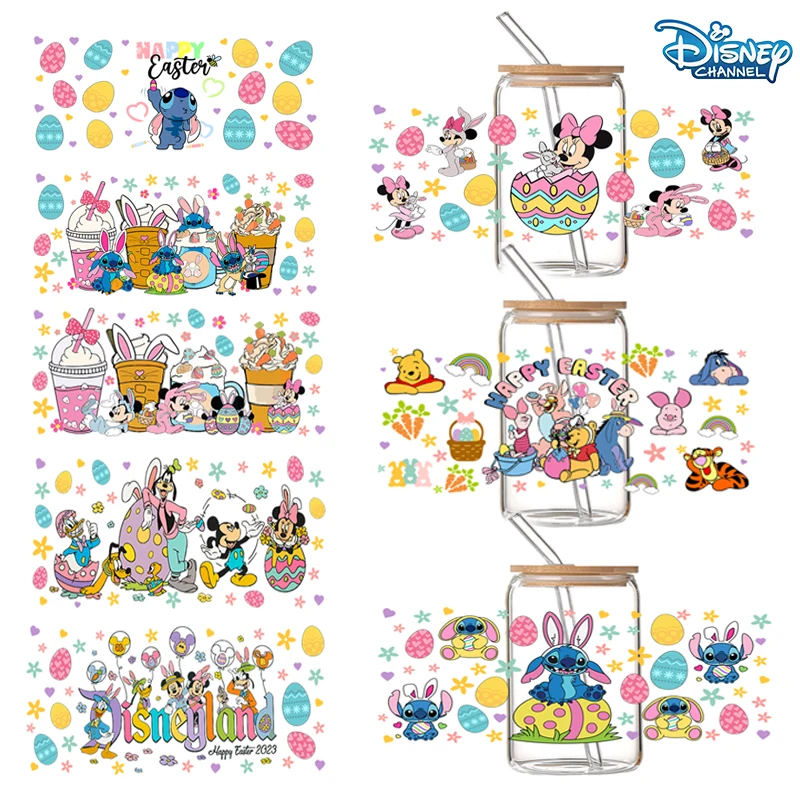 Disney Stitch Mickey Winnie The Pooh Stickers 16OZ Cup Wrap 3D UV DTF Transfers Stickers Printed for DIY Glass Ceramic Metal