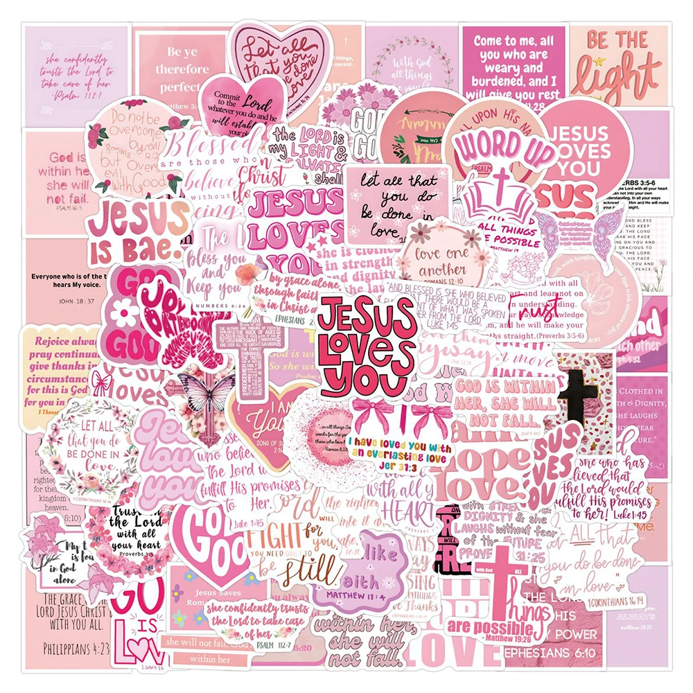 10/30/50/110 autocollants mignons roses avec citations de Jésus, autocollants chrétiens bibliques pour guitare, scrapbooking, téléphone, phrases inspirantes