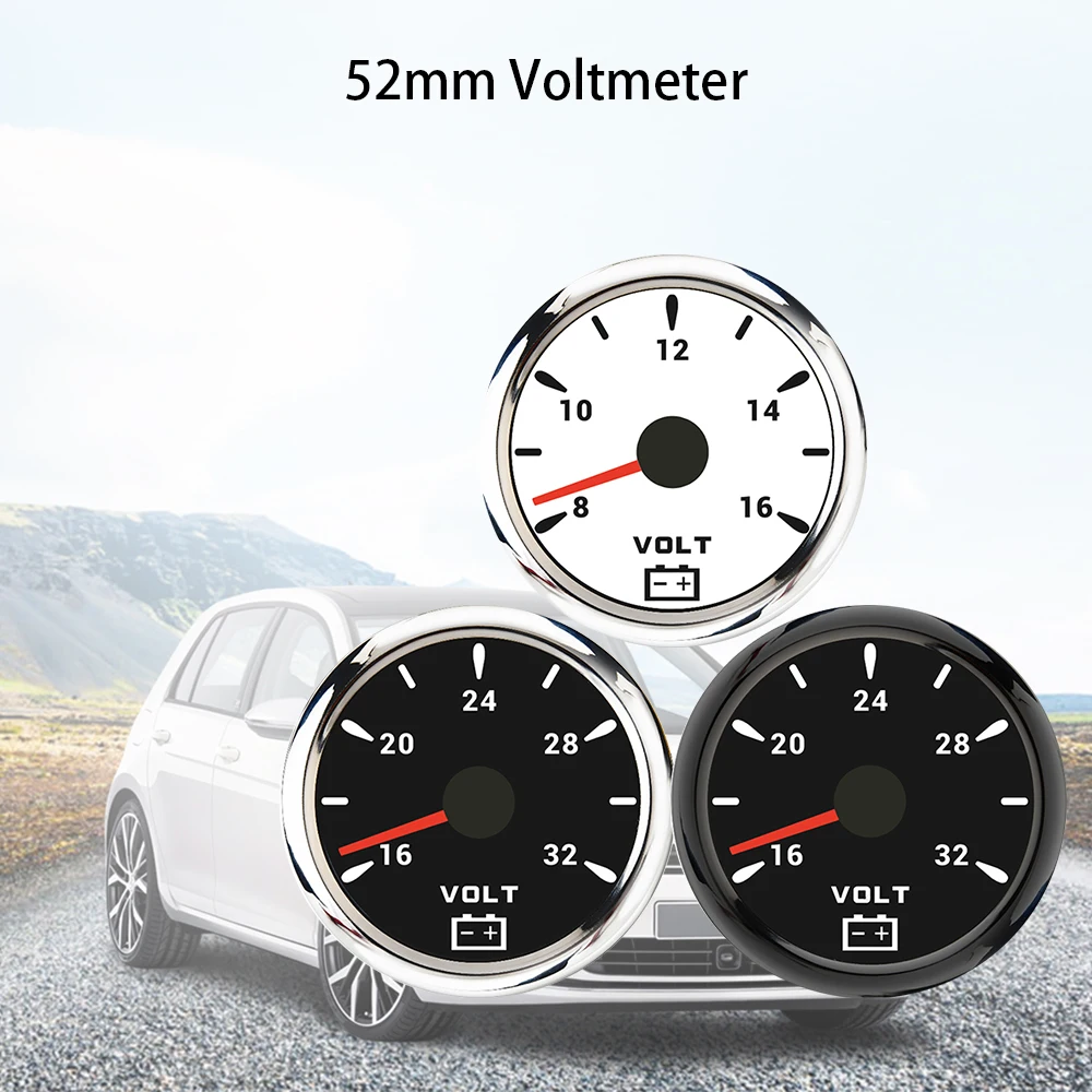 RHAXEL 52 mm Voltmeter-Messgerät 12 V 24 V mit 7-Farben-Hintergrundbeleuchtung für Auto, Motorrad, Yachten