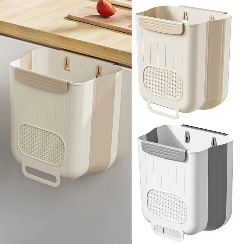 Portable Large Car Waste Bin Foldable Trash Can for Kitchen Hanging Trash Bin Cabinet Door Wall Mounted Garbage Bucket