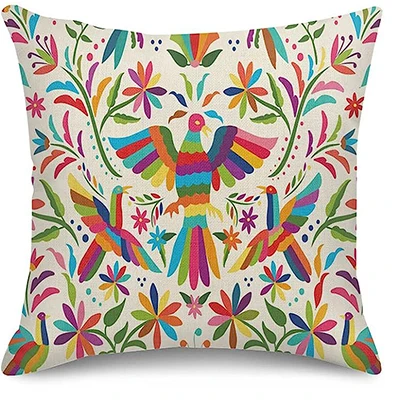 Colorful Ethnic Birds and Flowers Throw Pillow Case Home Decorative Pillow Case Cushion Cover Sofa Linen Square Pillow Case