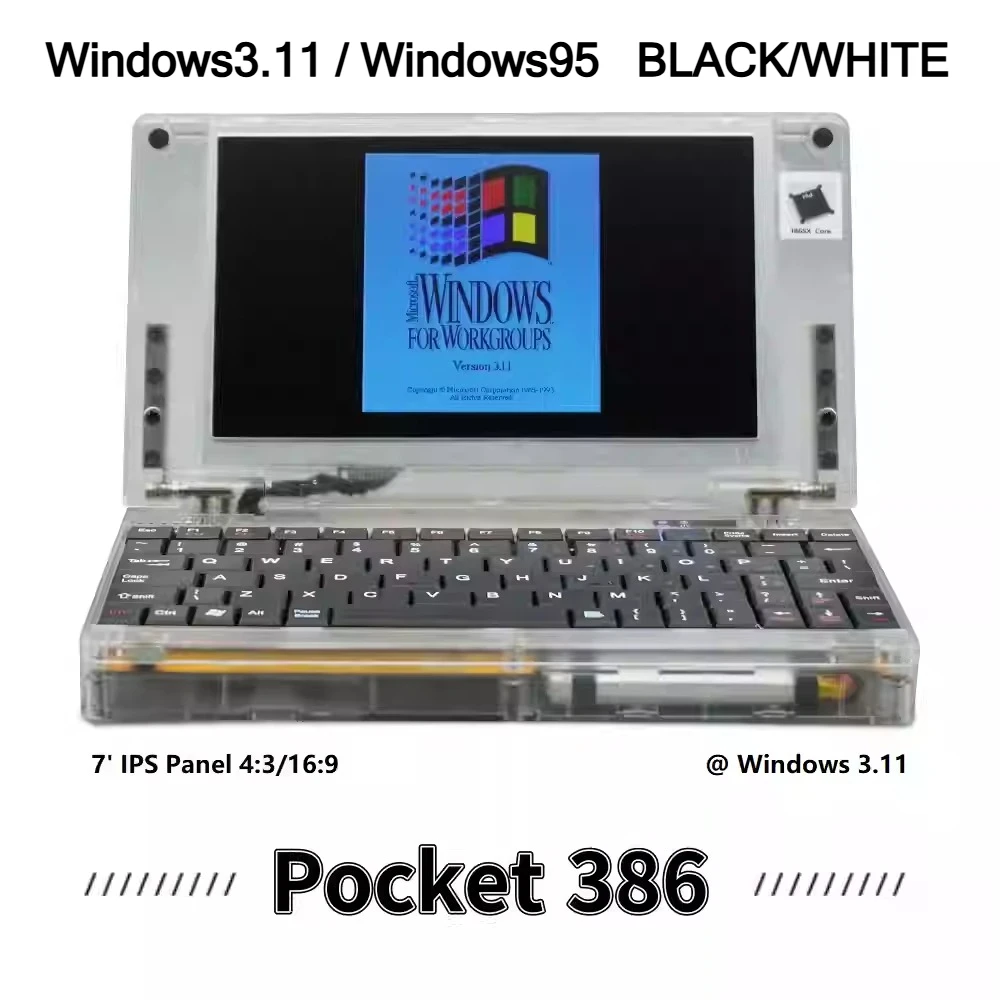 Computadora de Bolsillo SZBOX Pocket386 DOS, Hand386 Windows3.11 / Windows95, CPU 386, Computadora Retro, NEGRO/BLANCO