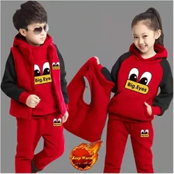 Boy Girls Fall Winter Thick Warm Clothing Set 3 Pcs Sweatshirt +Pants+Vest Cartoon Outfits Children Tracksuit School Uniform