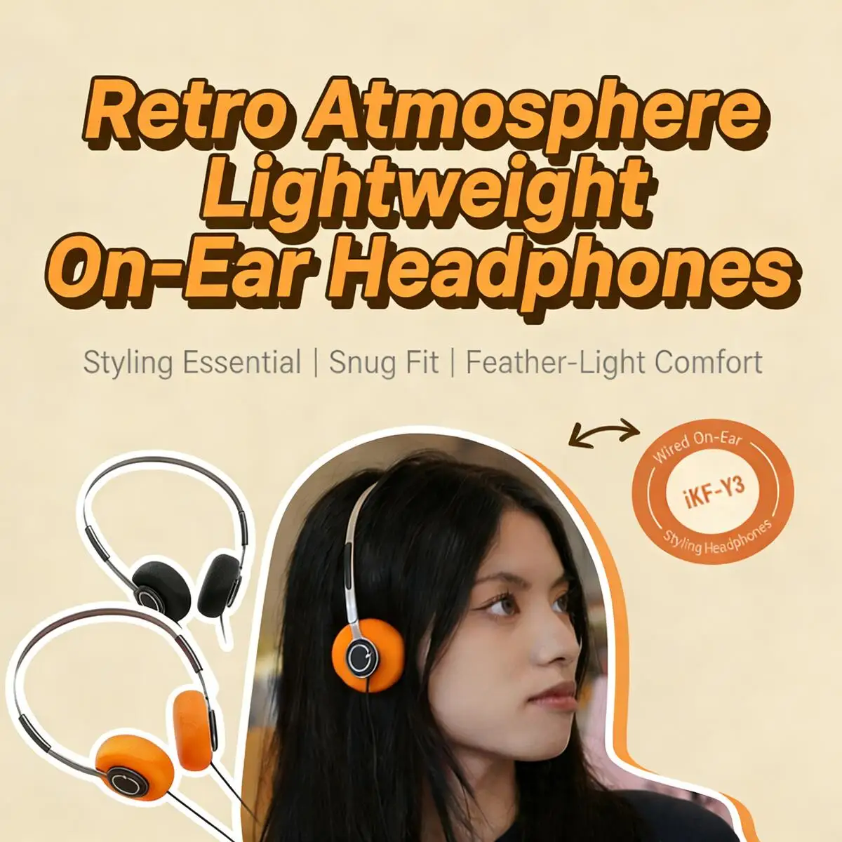 

Retro Fashion Lightweight Wired Headphones HiFi Stereo Breathable Earmuffs Small Head Fit Ergonomic Design for Trendy Outfits