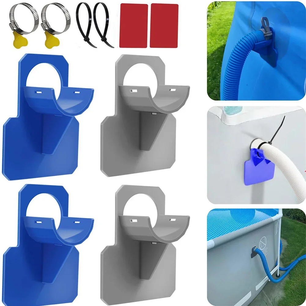 2PCS Swimming Pool Pipe Fixing Holder Support for Intex Above Ground Pool 30-38mm Hose Outlet Mount Bracket with Cable Tie Clamp