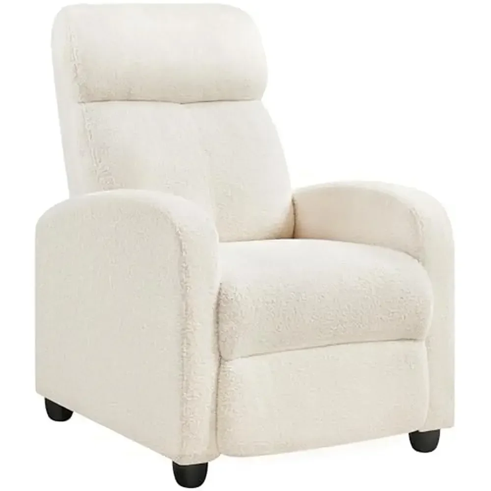 

Modern Ivory Fabric Recliner Single Sofa Adjustable Seat Living Bedroom Movie Theater Boucle Upholstery Comfy Padding Pocket