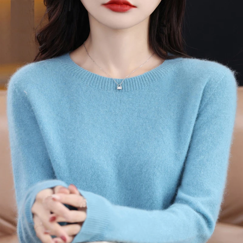 BELIARST Women\'s Sweater Spring Autumn New 100% Merino Wool Clothing Round Neck Knitted Pullover Casual Fashion Bottom Shirt