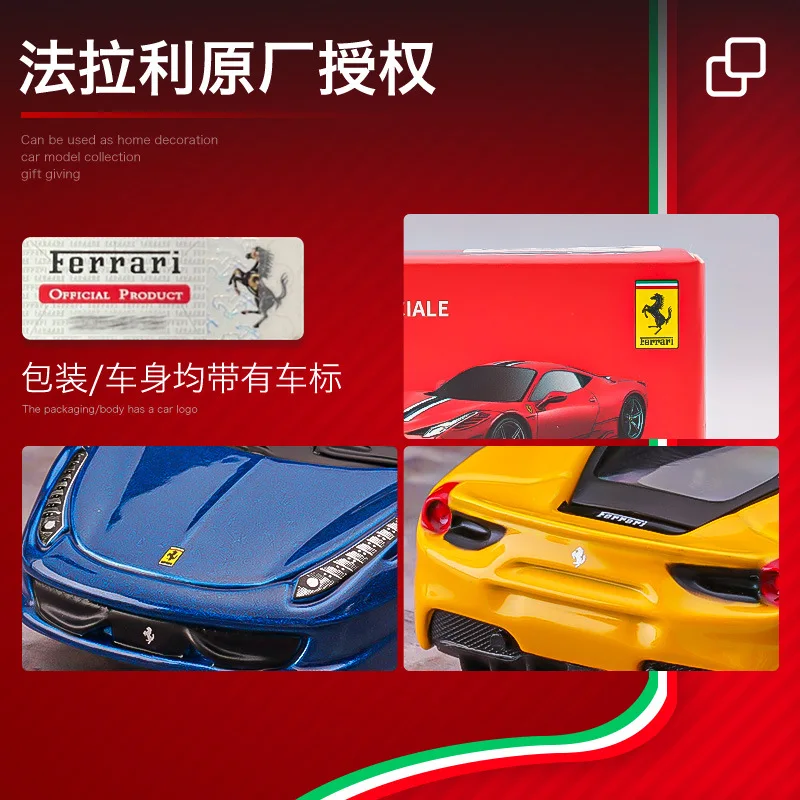 Bburago Ferrari 1/64 Diecast Model Car Enzo LaFerrari 458 F50 F40 GTO 488GTB Miniature with Box Toy for Hobby Collection Gifts