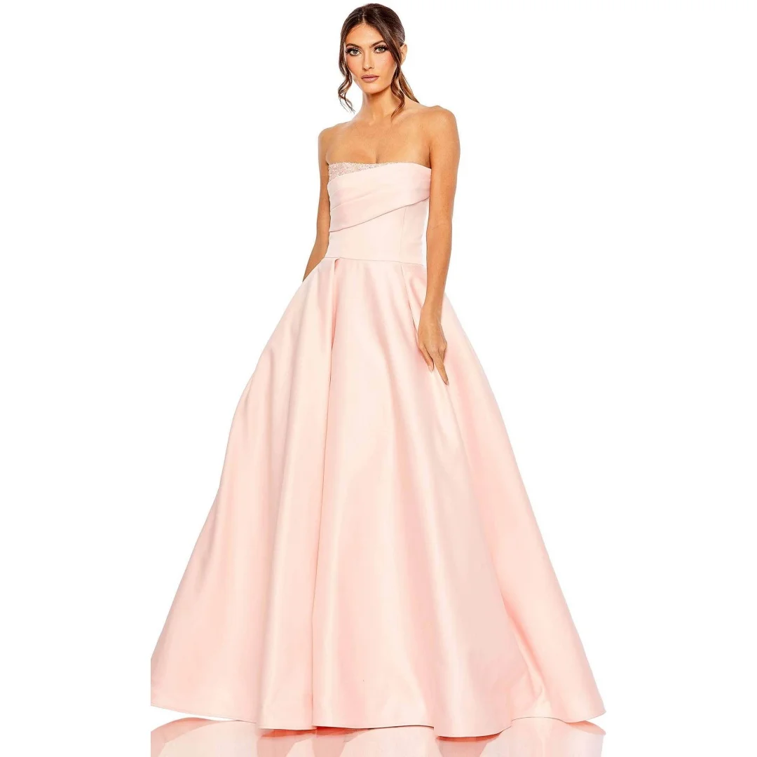 

Satin Strapless A-line Evening Dresses With Sequins Elegant Boat Neck Simple Wedding Guest Gowns Backless Long Party Dress 2024