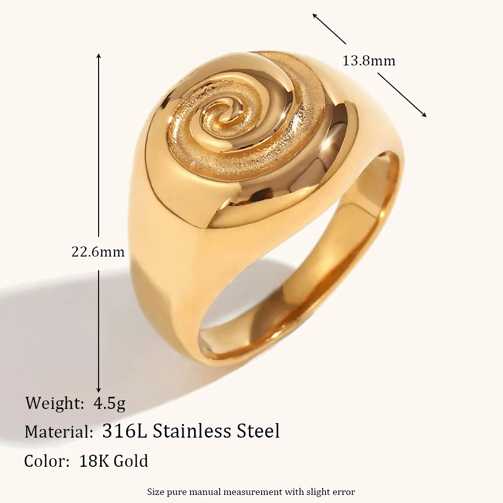 La.Muses surface Turbine Conch Type Stainless steel 18K Gold Rings for women Jewelry Daily Waterproof Jewelry And Accessories