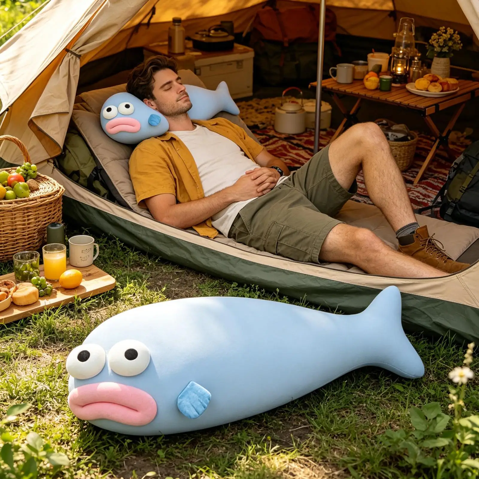 Long Pillow Fish Shape Cooling Hugging Cushion Soft Body Pillow for Home Bedroom Couch Dorm Sleeping Night Daytime Nap