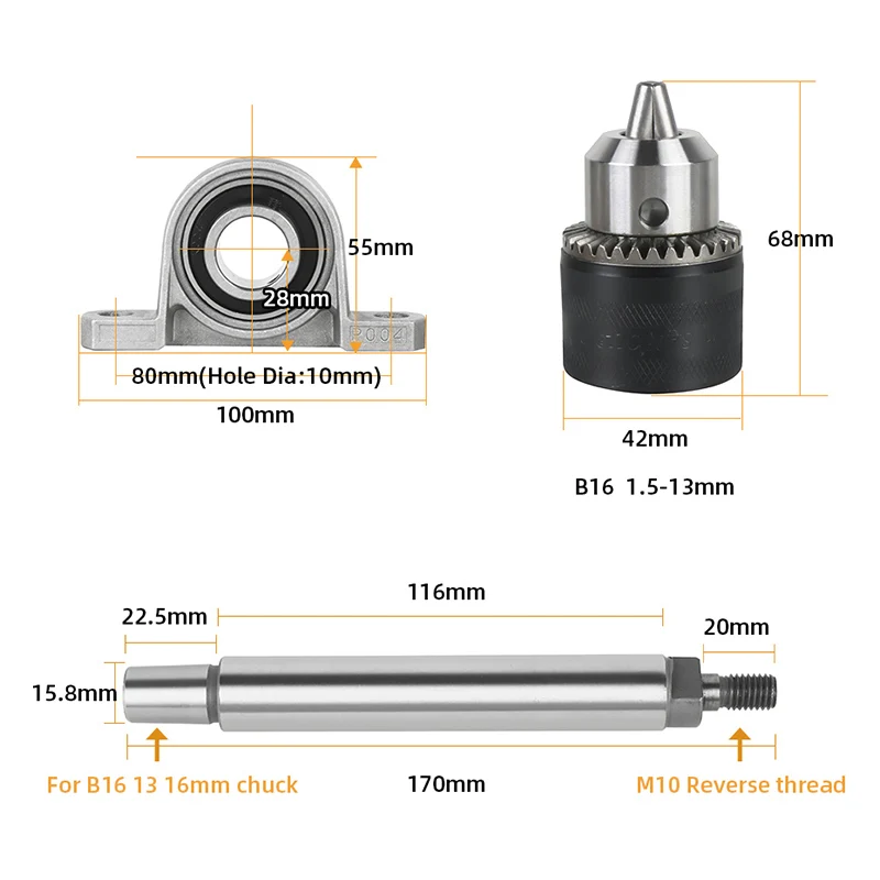 Cutting Machine Spindle Bearing Seat Bench Saw DIY Woodworking Cutting Rotary Lathe Cutting Spindle Chuck Drill Chuck Set