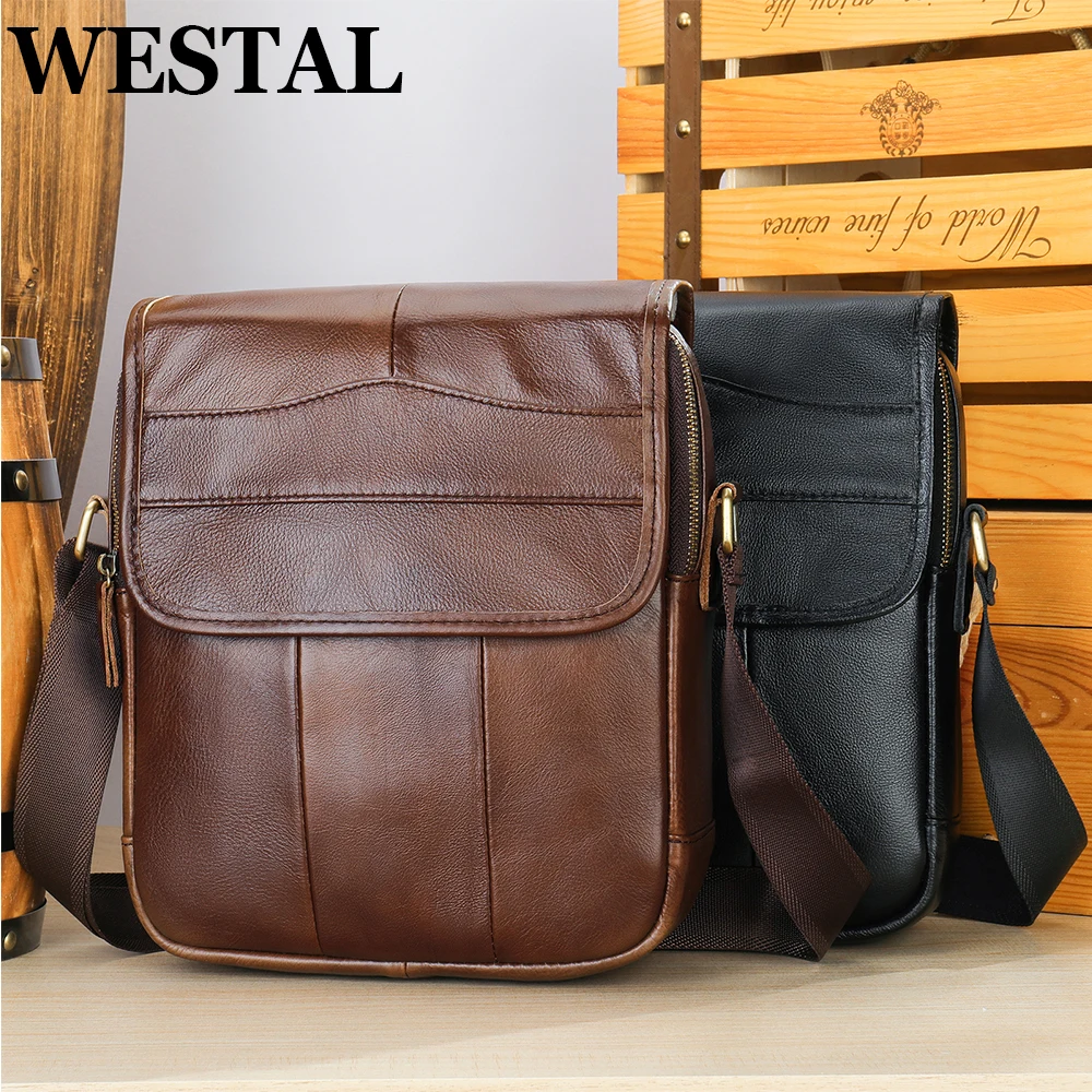 WESTAL Genuine Leather Men\'s Bag Crossbody Bags Retro Man Messenger Bag Male Fashion Shoulder Strap Handbags For Husband 1121