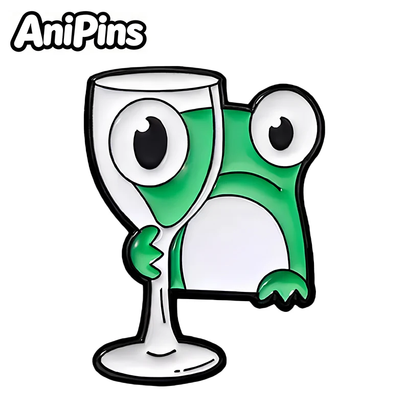 AniPins Funny Frog Pins 2-design Metal Enamel Camera Cup Frog Cartoon Animal Brooch Pin On Backpack Clothes Lapel Badge Gifts