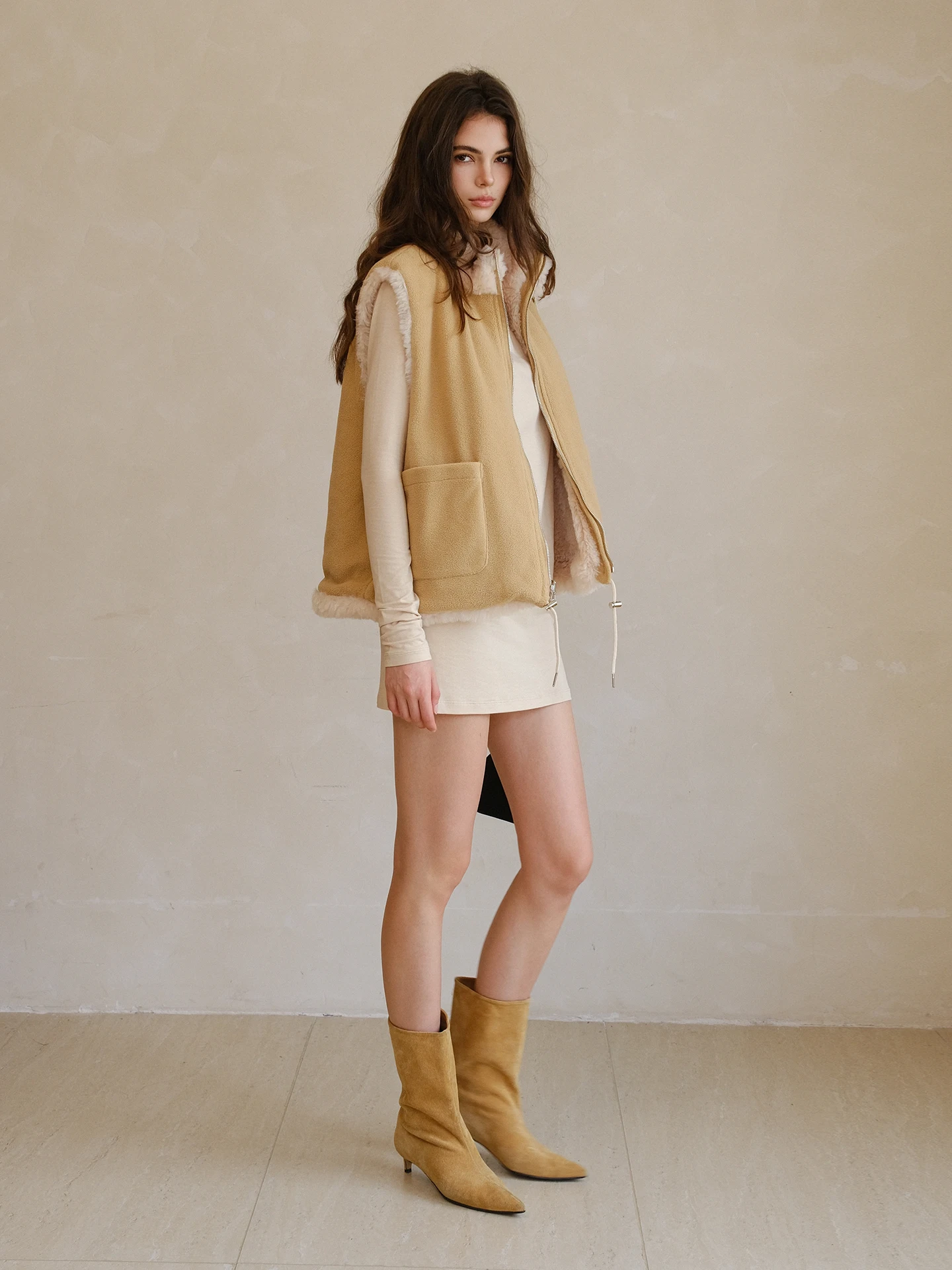 Heavy-duty luxury double-sided eco-friendly fur coat imitating Australian wool sleeveless waistcoat for women