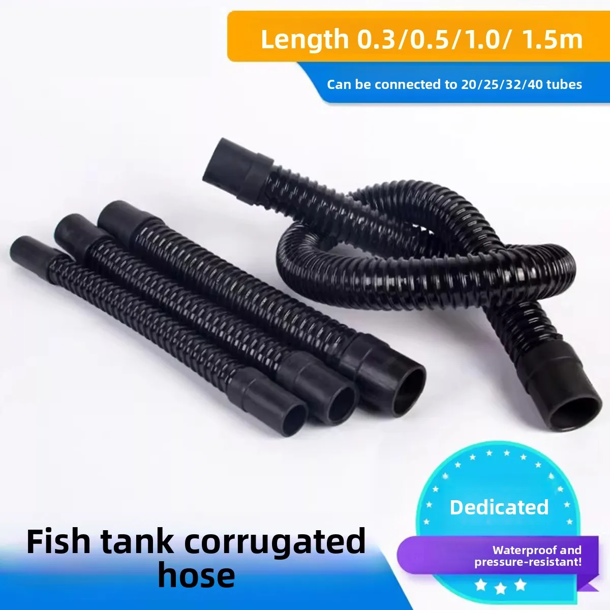 Black Aquarium Durable Corrugated Pipe Fish Tank Inlet Outlet Joint Hose Water Pipe Water Pump Supplies Pipe 20/25/32/40/50mm