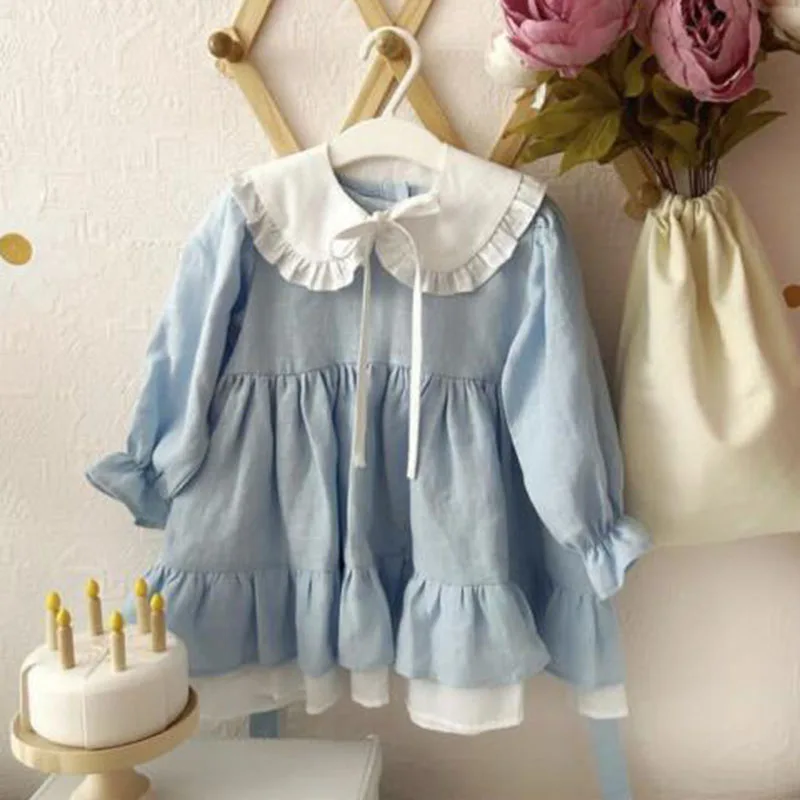 2025 New Spring Sister Dress 2-6 Yrs Baby Girl Party Dress Kids Princess Dresses Long Sleeved Cotton Splicing Children Clothes