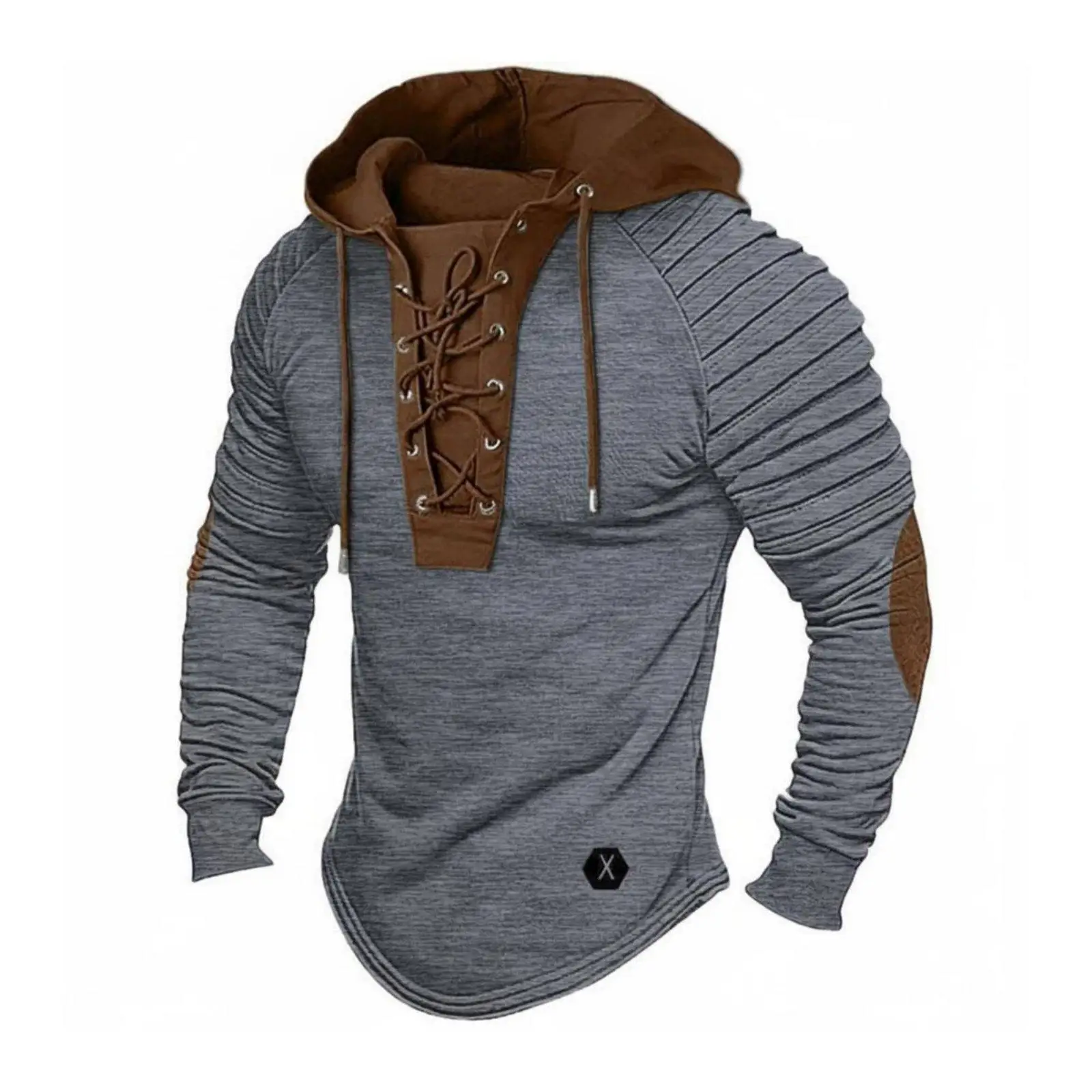 Breathable Material Ruched Sleeve Hooded Shirt Long-Lasting Construction Lace up