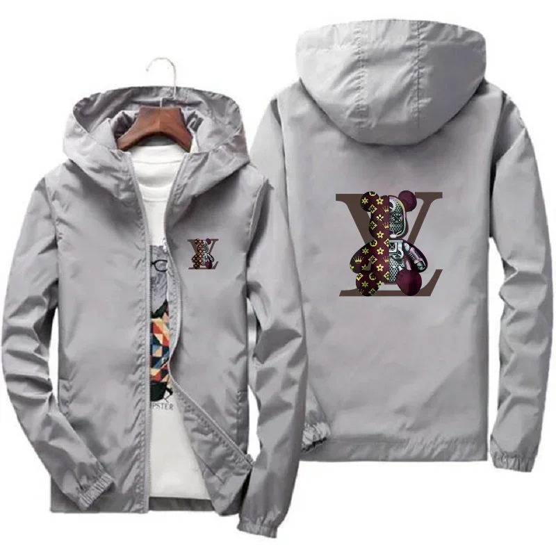 Veste coupe-vent à capuche de sport pour hommes, vêtements de sport de plein air, nouvelle veste décontractée à fermeture éclair imprimée, mode automne