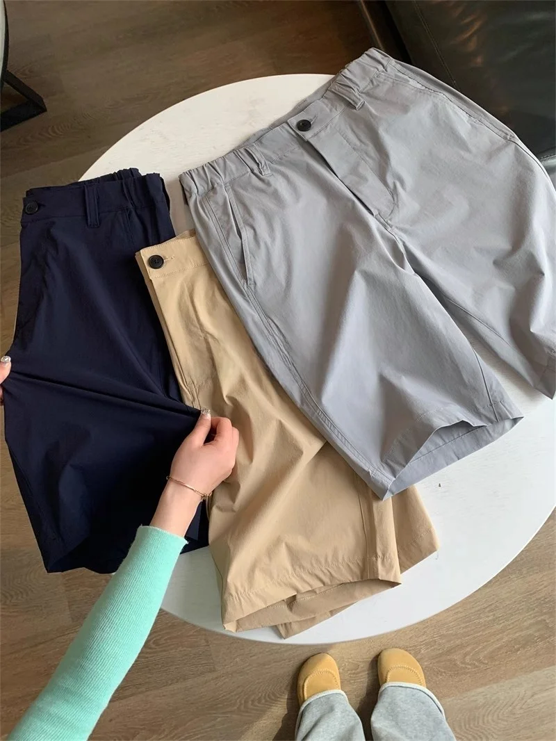 

Эластичные прямые брюки «пять четвертей», мужские летние повседневные брюки, приятные для кожи, смесь шелка и аммиака, одежда на четыре сезона