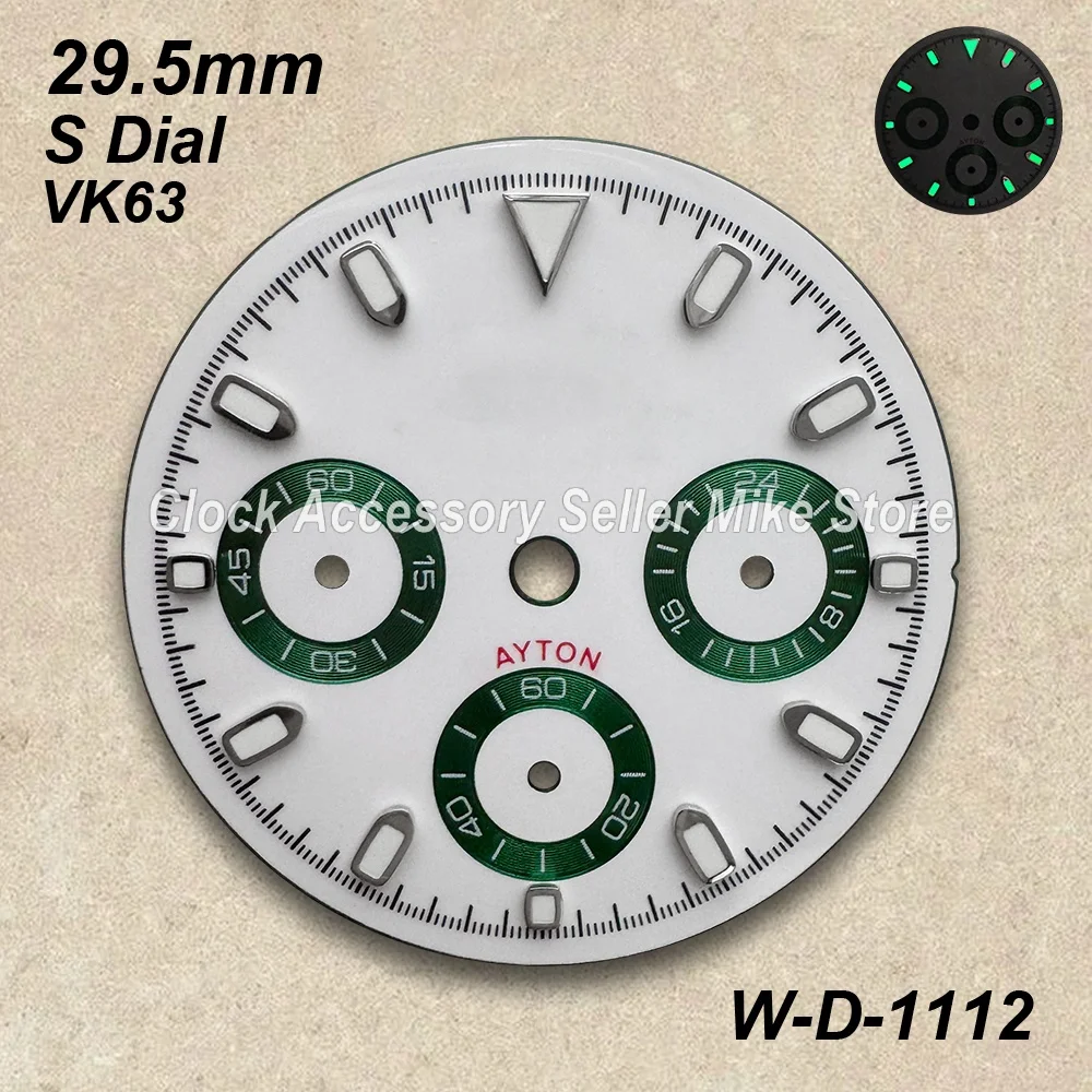 29.5mm Panda S DTN Dial Fit VK63 Movement Green/No Luminous High Quality Watch Modification Accessories