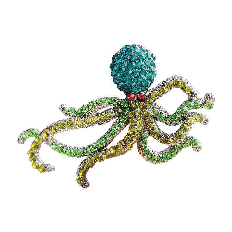 Vintage Full Rhinestone Octopus Sea Animal Brooches For Men Women Clothing Suit Shiny Trendy Crystal Brooch Jewelry Pins Gift