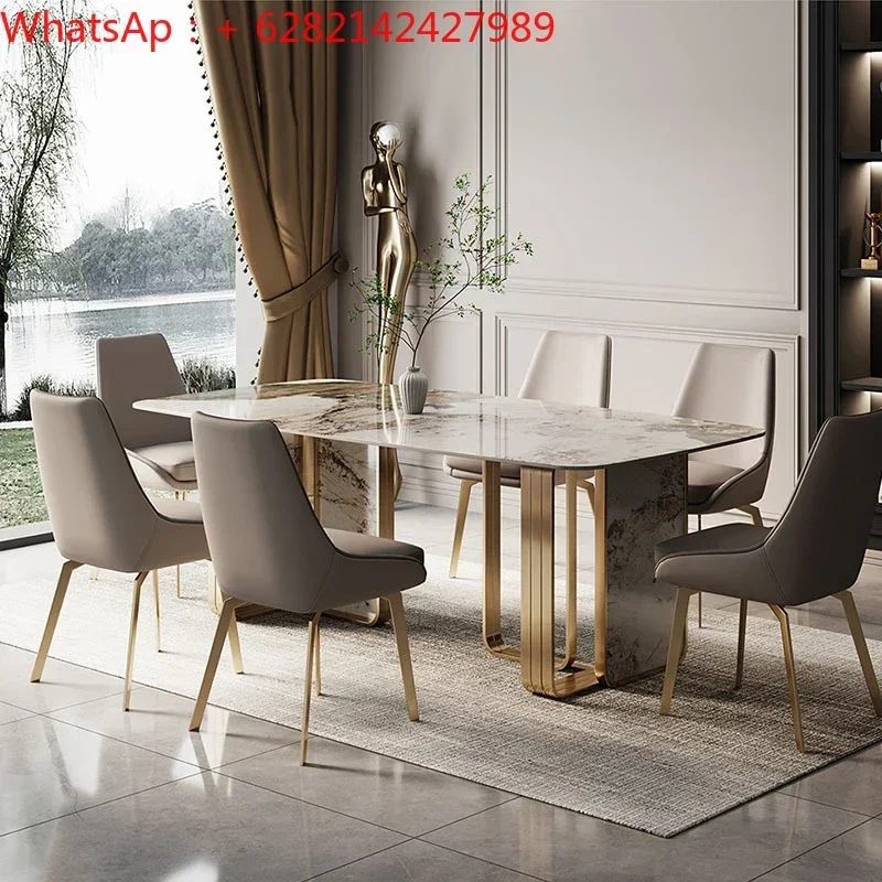 Modern simple rectangular negotiation table Italian high-end smooth rock table and chair combination furniture custom wholesale