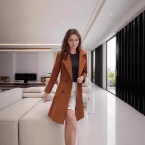 2026 Autumn/Winter New Women's Medium-Length Woolen Jacket Loose-Fit Slimming Double-Row Buttoning Overcoat