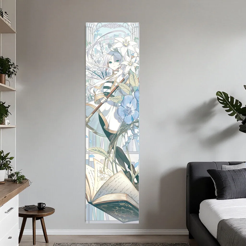 1PC Anime F-Frieren Tapestry Pastel Floral Magic Book Print Japanese Wall Hanging Light Academia Decor Bedroom Dorm Otaku Fans