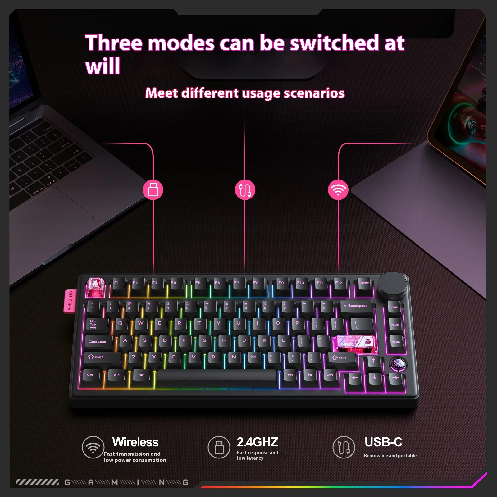 Onikuma Mt706 メカニカルキーボード - トリプルモードワイヤレス (2.4g/Bluetooth/有線)、eスポーツゲーミングPC用RGBバックライト