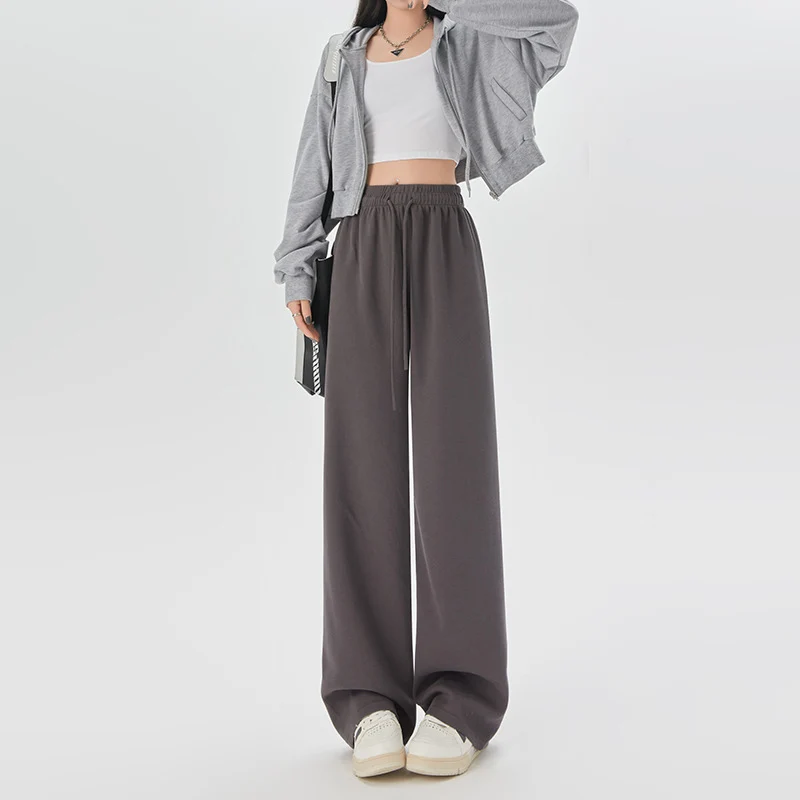 Spring Autumn Women Long Pants Casual Wide leg Elastic Waist Female Straight Knitted Trousers Fashion Sports Pants Loose Pants