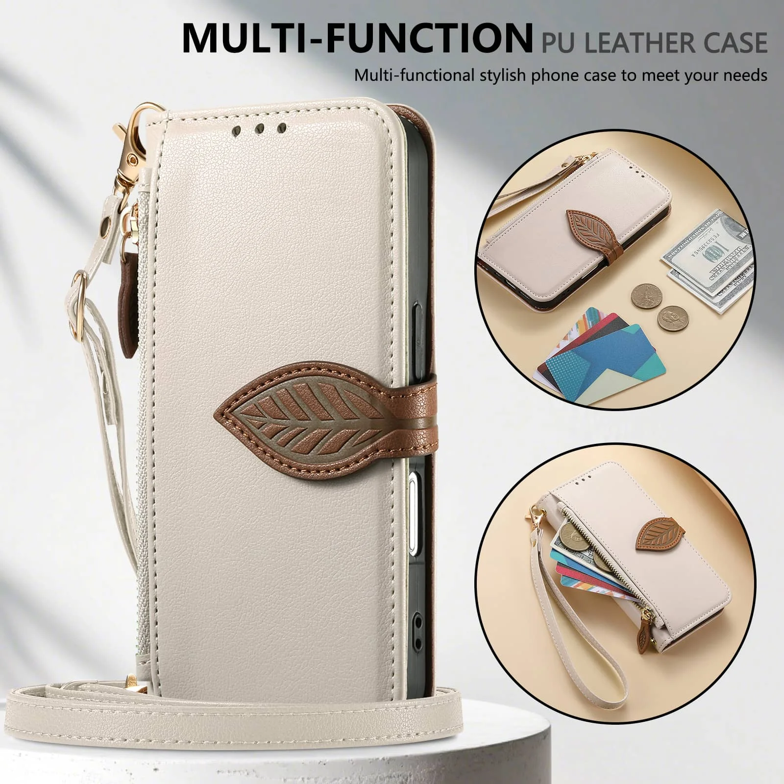 For Samsung Galaxy A71 4G A56 A55 A54 A36 A35 A26 A25 A17 A16 A05 A04, Zipper Pocket Cover with Card Slots Wrist Strap Lanyard