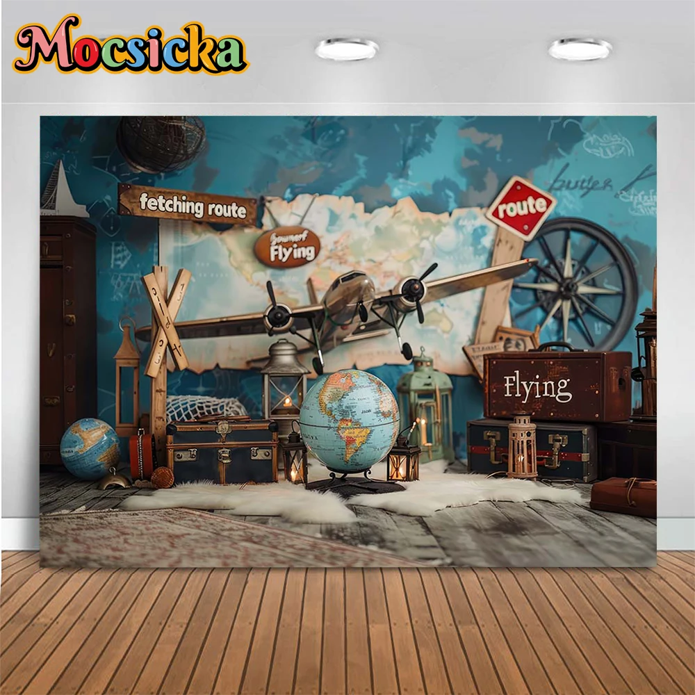 파일럿 보이 베이비 쇼 배경 사진 소품, 비행 항공기 가방 바닥 배경 장식, 어린이 생일 파티 포토존