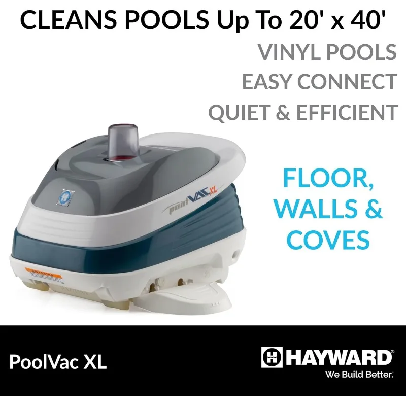 منظف حمام السباحة Hayward W32025ADV PoolVac XL لحمامات السباحة من الفينيل حتى 20 × 40 قدمًا (مكنسة حمام السباحة الأوتوماتيكية)