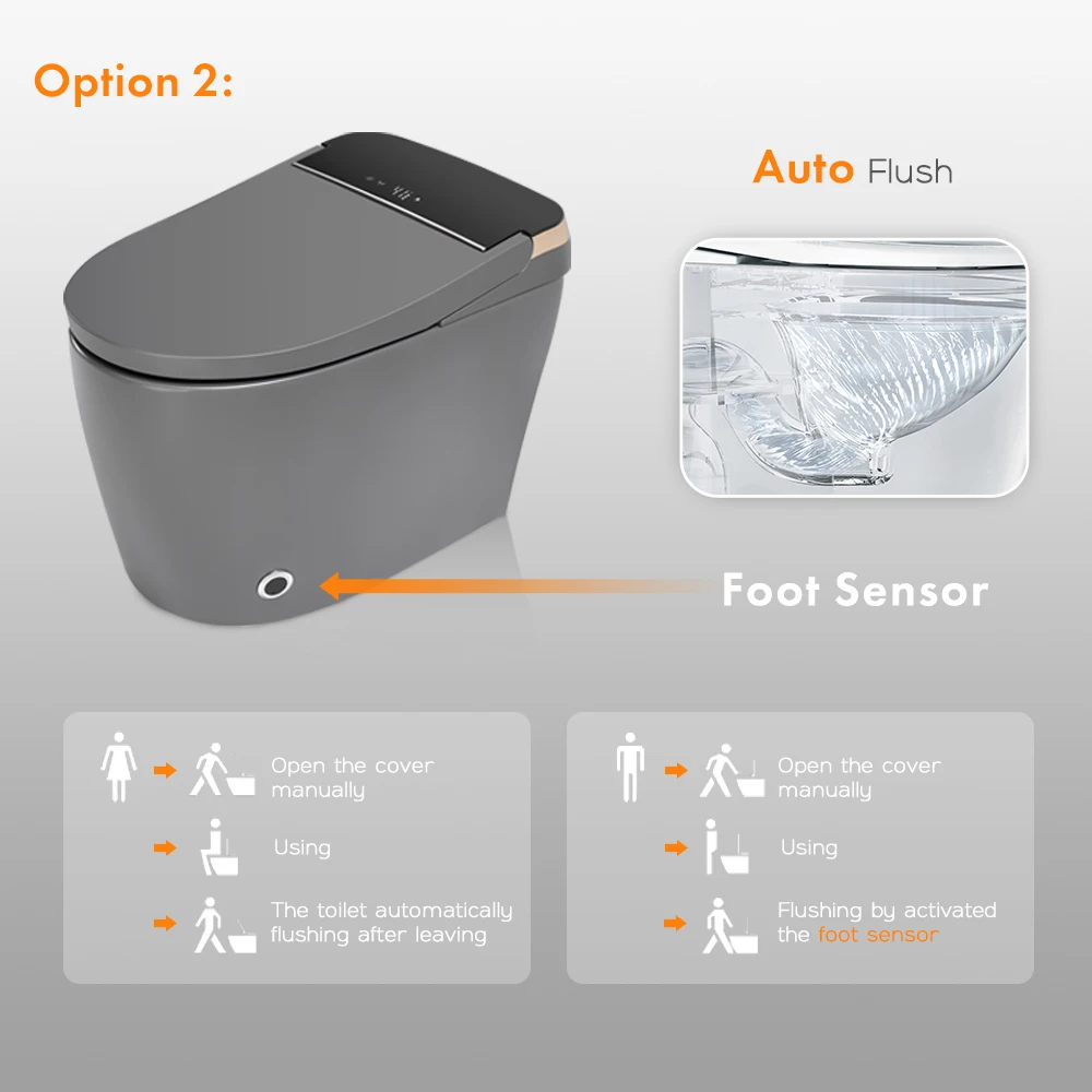 New Modern Auto Open Flush Gray Ceramic Intelligent Toilet Automatic Smart Toilet