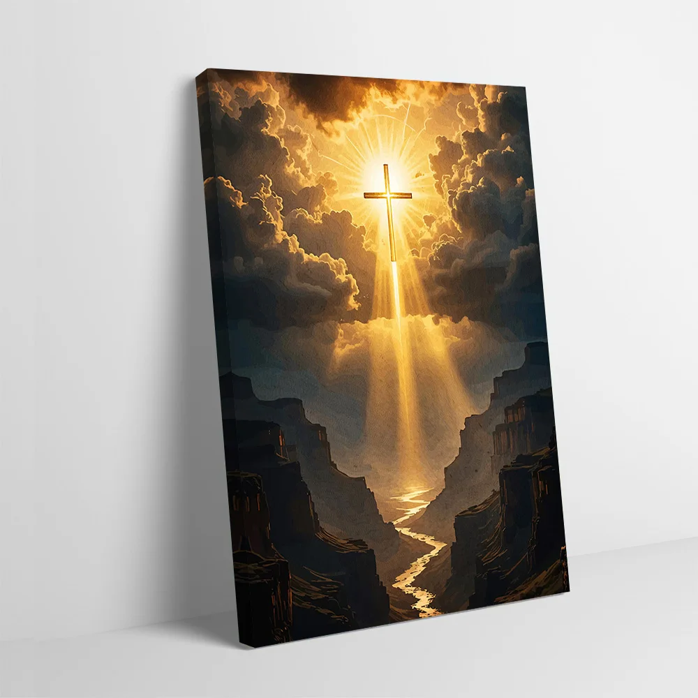 Golden Cross Over Canyon Landscape Printing Poster Custom Pictures Wall Art Canvas Painting Gift for Gamer Decoration Wand Deko