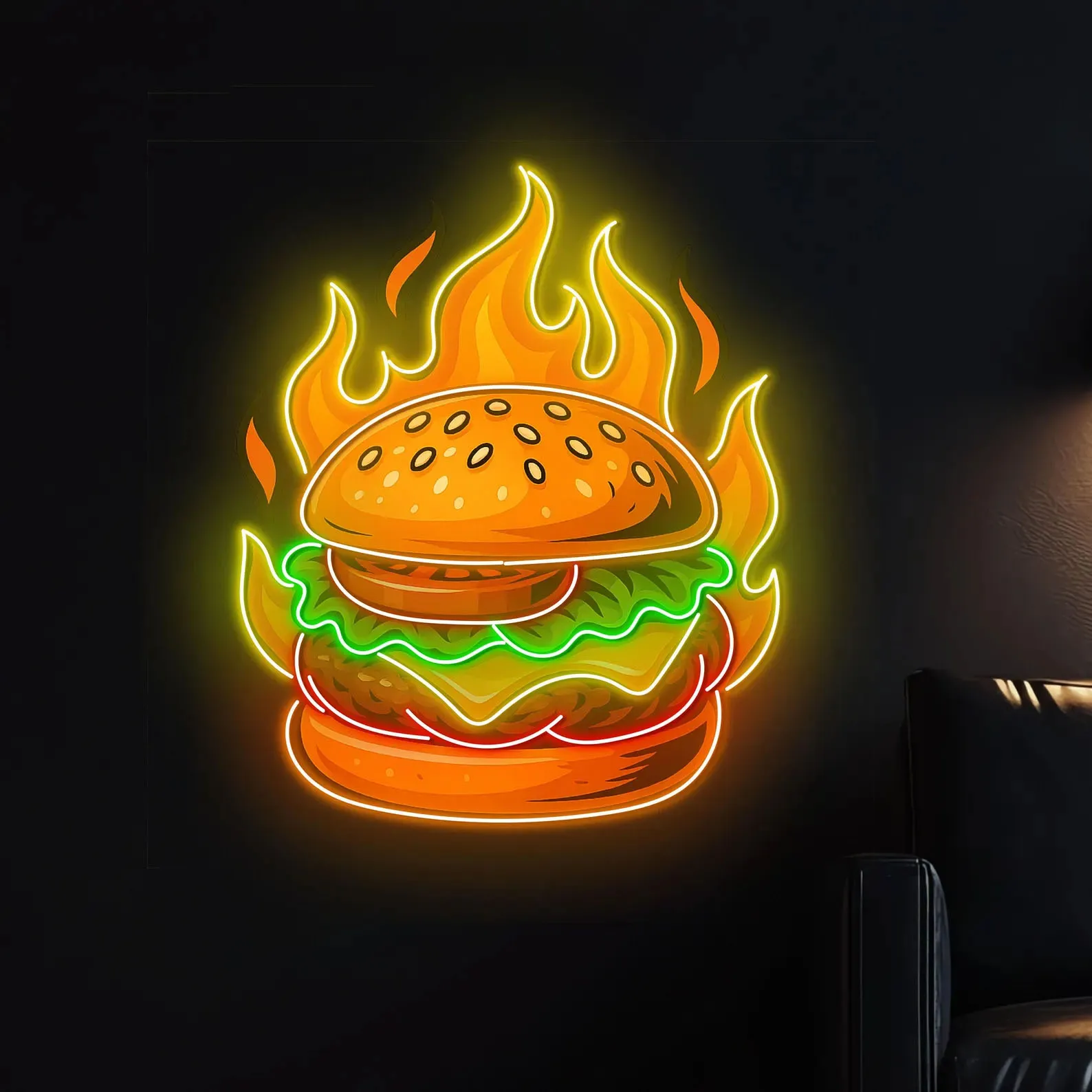 Burger Neon Sign,Burger Restaurant Sign,Fast Food Shop Decor,Business Opening Sign Gift for Chef,Burger Wall Art,Business Sign