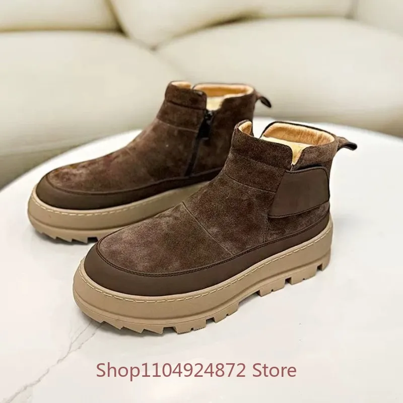 Snow Boots Men's Fur Winter Thick Sole High Top Warm Cotton Shoes Male Wool Casual Outddor Suede Ankle Boots Youth