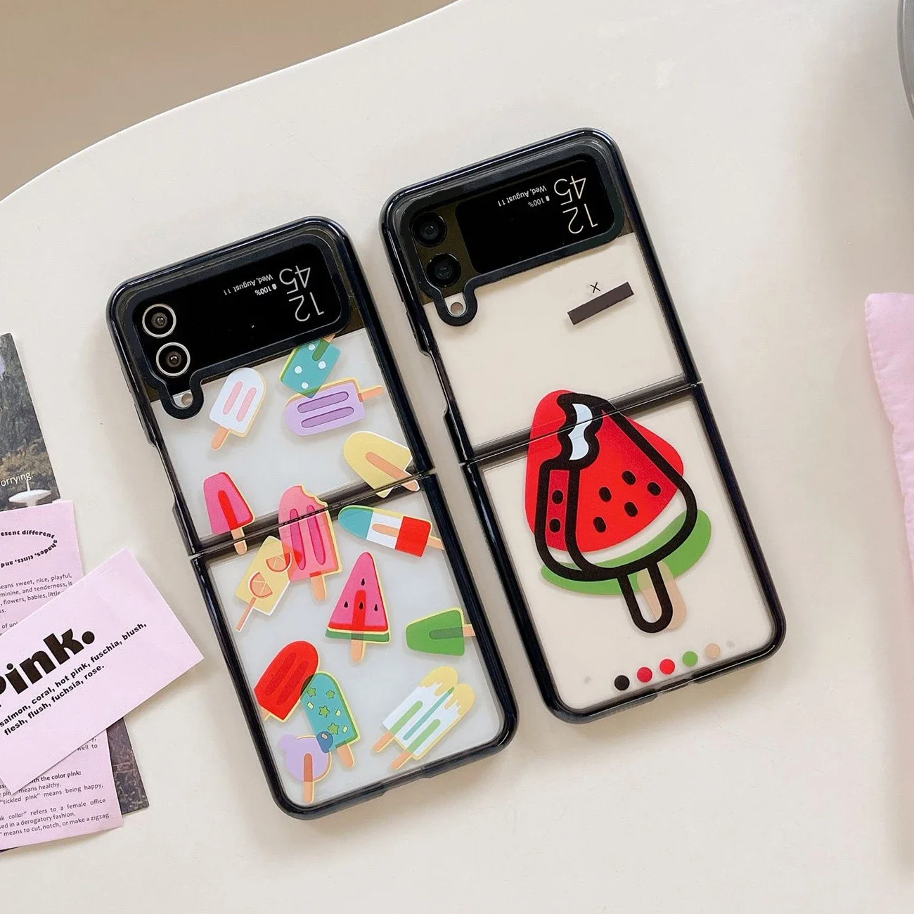 Acrylic Black Border Watermelon Phone Case for Samsung Galaxy Z Flip 5 4 3 Back Cover for ZFlip3 ZFlip4 ZFlip 5 Hard Case