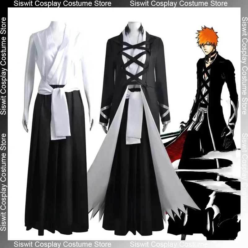 

Аниме BLEACH Куросаки Ичиго костюмы для косплея черно-белый халат униформа полный комплект Хэллоуин карнавальные наряды мужская одежда