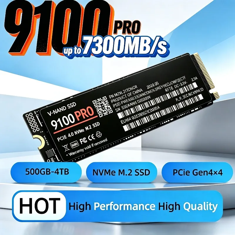 2026 New Genuine 9100 PRO SSD 500GB-4TB M.2 2280 NVMe PCIe4.0, 7300MB/s Read TLC 3D NAND Internal Drive for Gaming Desktop & PS5