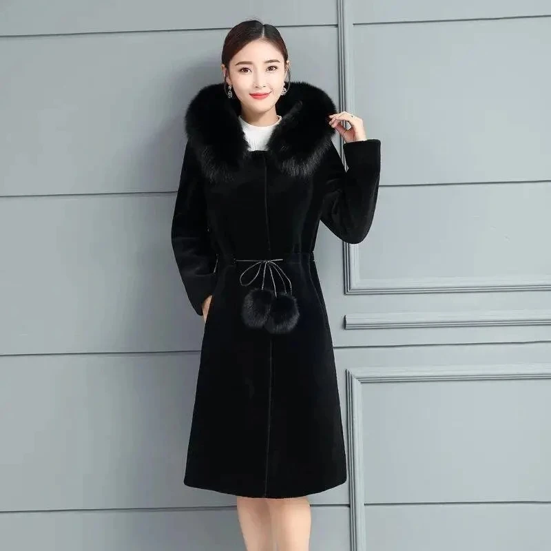 

Black Mink Coat For women Medium length 2025 Autumn Winter New Slim Thicken Hooded Faux fur Coats Female Warm Parka Overcoat