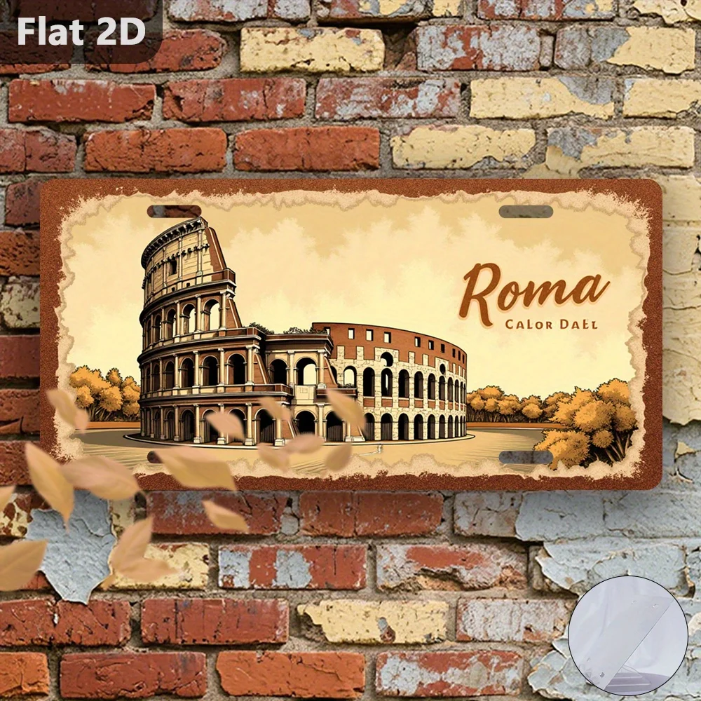 2D Flat - 1pc, 2D Flat Printing, Vintage Sign, Decorative Plaque And Ornament (30.48 cm X 14.99 cm), Roman Ruins Travel Souvenir