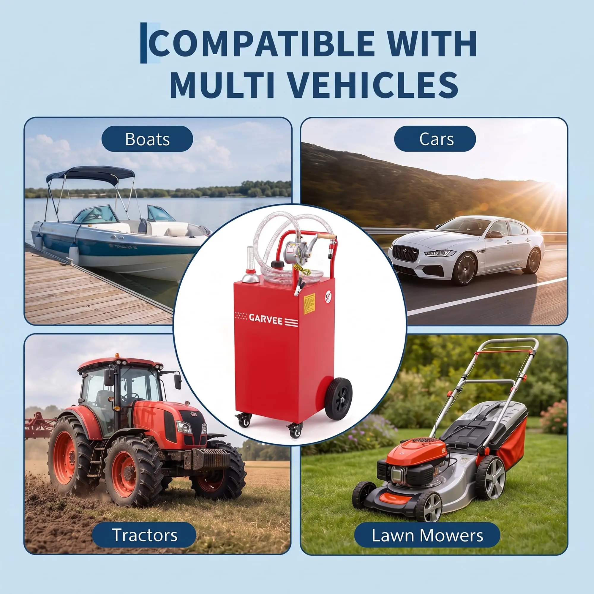 30 Gallon Portable Fuel Caddy with 2-Way Hand Transfer Pump – Spill-Free Anti-Static Refueling, All-Terrain Wheels, Visible Gauge & Corrosion-Proof Hose