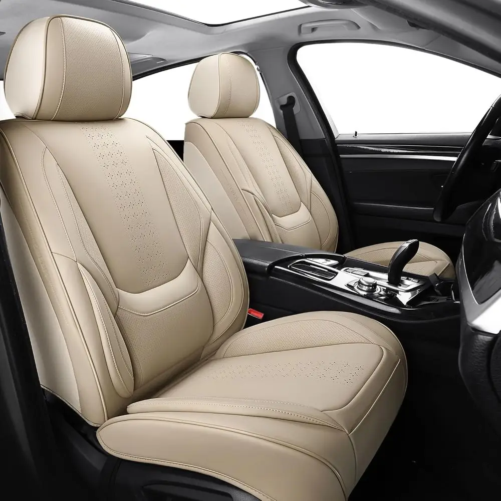 

Leather Seat Covers, Beige Car Seat Covers ront Pair, Breathable Car Seat Protect, Wear-Resistant Car Accories, Unil it or Most