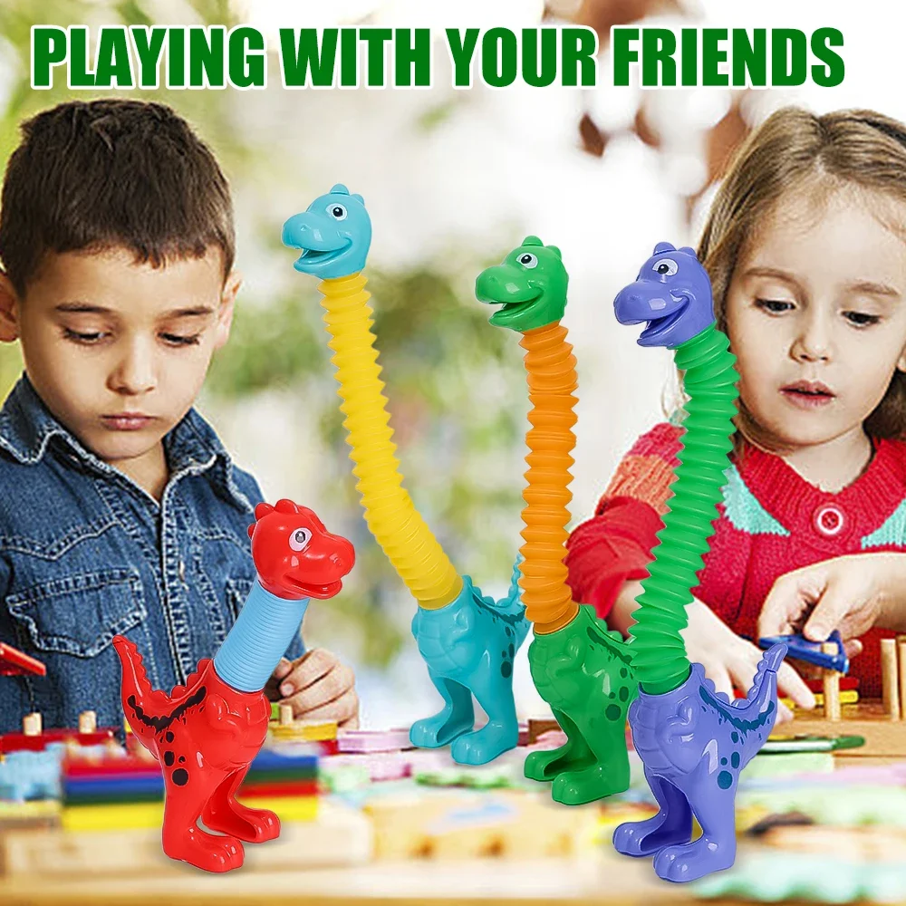 Variable Fun Cartoon Dinosaur Telescopic Tube Toys Kids Puzzle Stretch Colored Dinosaur Toy DIY Telescopic Stress Relief Toys